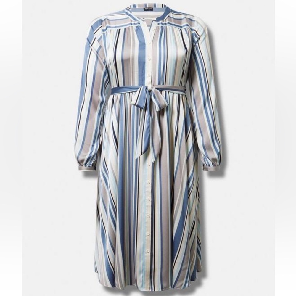 Midi Long Sleeve Striped Shirt Dress